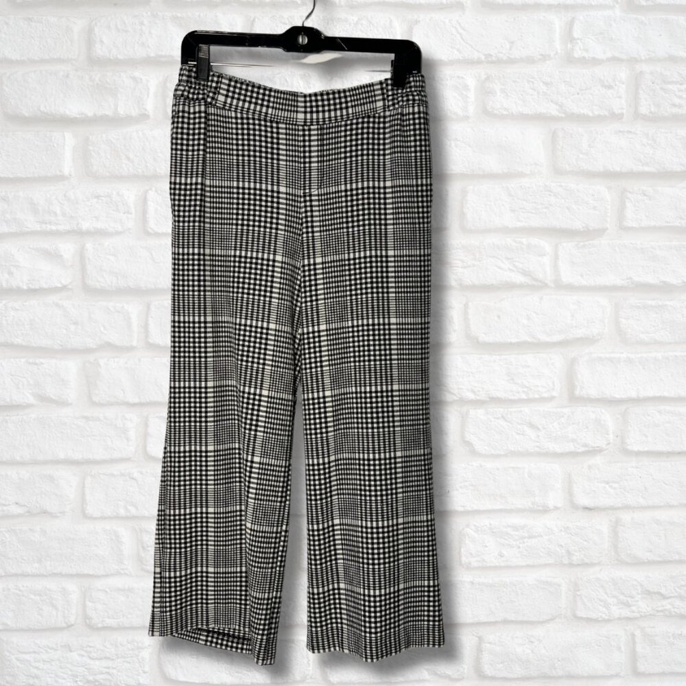 Old Navy Black & White Plaid Pull-On Cropped Wide Leg Pants (small)